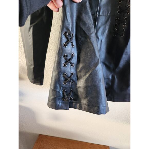 Beware Grunge Women's Faux Leather Lace-Up Long Jacket-XL - Picture 7 of 10